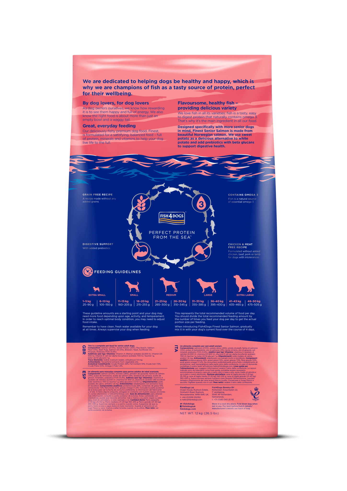 Fish4Dogs Finest Senior Salmon Sweet Potato – poki og næringar­upplýsingar