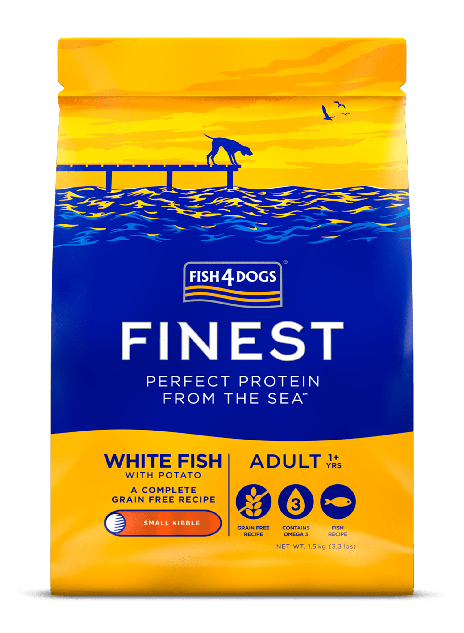 Þurrfóður – Fish4Dogs Finest Adult hvítfiskur og kartöflur lítil korn