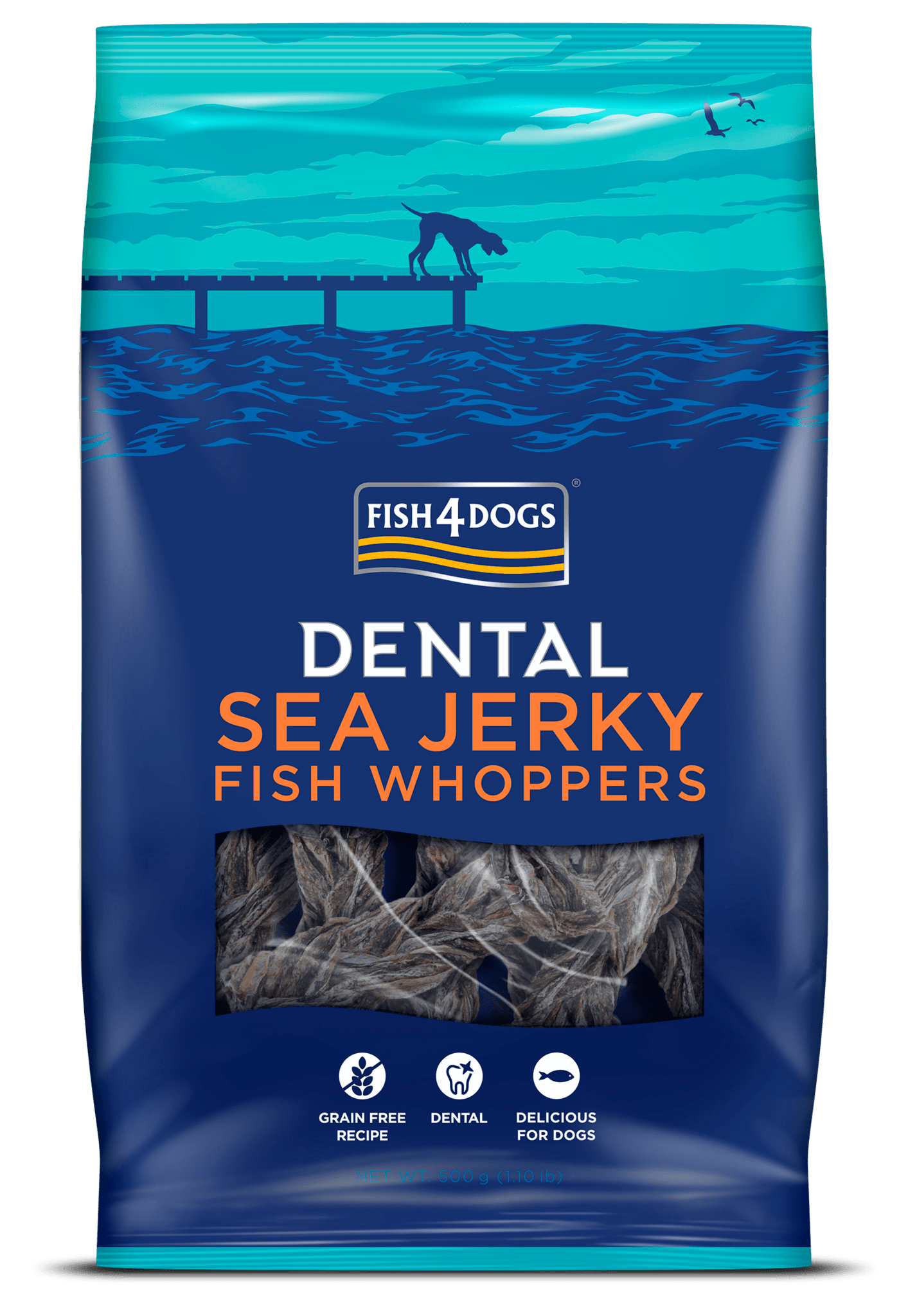 Meðlæti – Fish4Dogs Dental Sea Jerky Fish Whoppers 500g stórt pakki