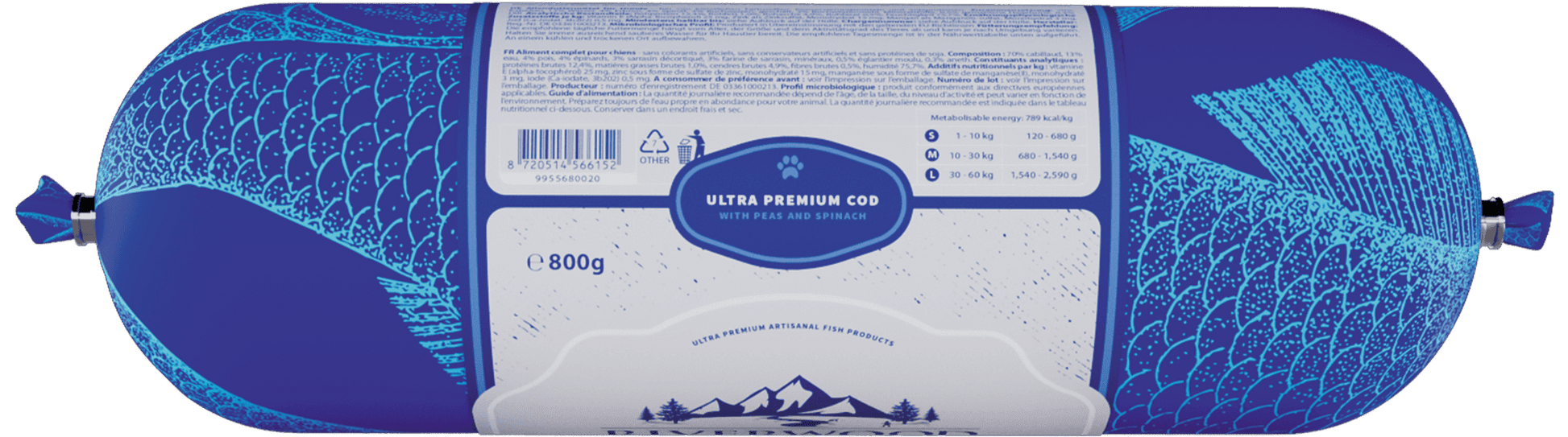 Riverwood pylsa – þorskur með baunum og spínati 800g