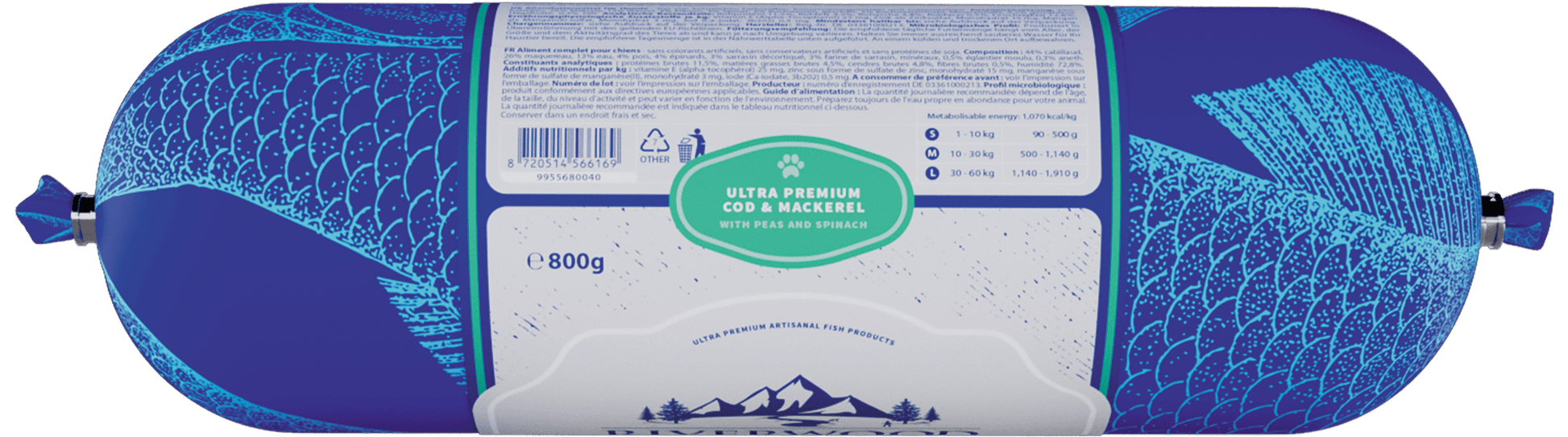 Riverwood pylsa – þorskur og makríll með baunum 800g