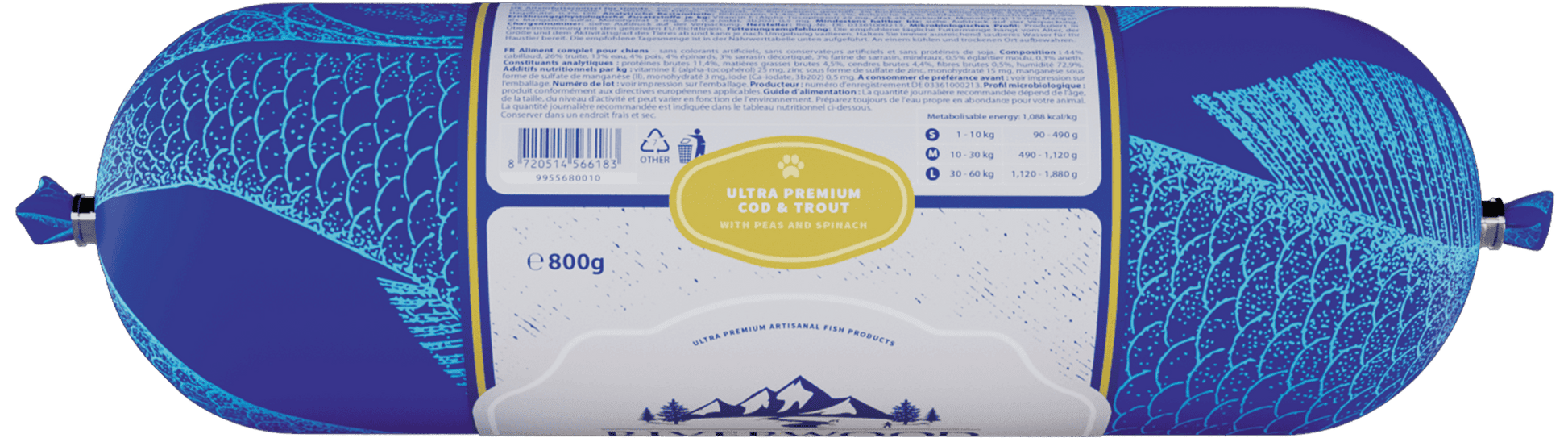 Riverwood pylsa – þorskur og silungur með baunum 800g